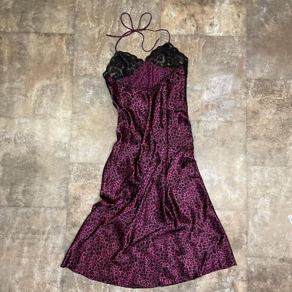 vintage 90s frederick’s of hollywood purple and black lace full slip dress large - Picture 4 of 6